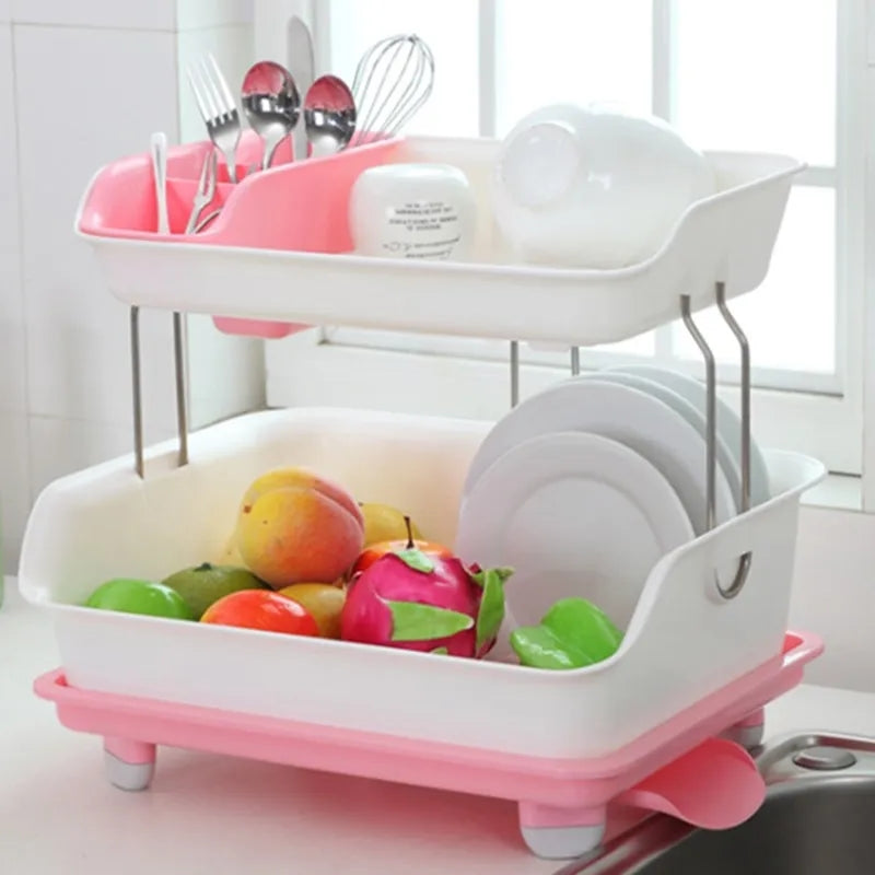 2 Tier Drainer Dish Rack - Plastic