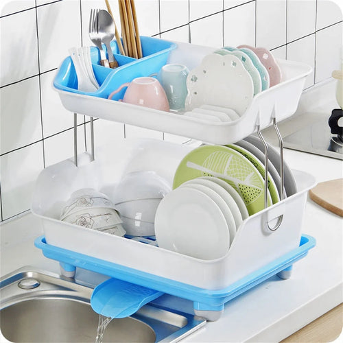 2 Tier Drainer Dish Rack - Plastic