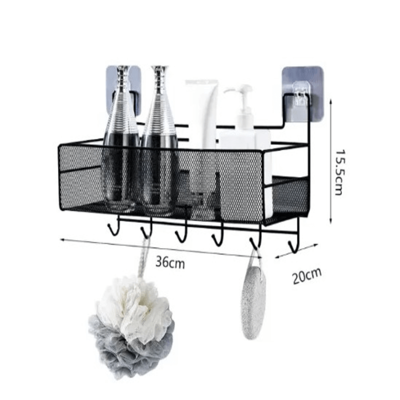 Metal Meshed Wall-Mounted Shelf with Hooks