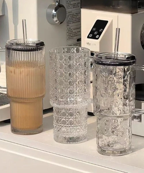 750ML Glass Tumbler with Handle and Straw