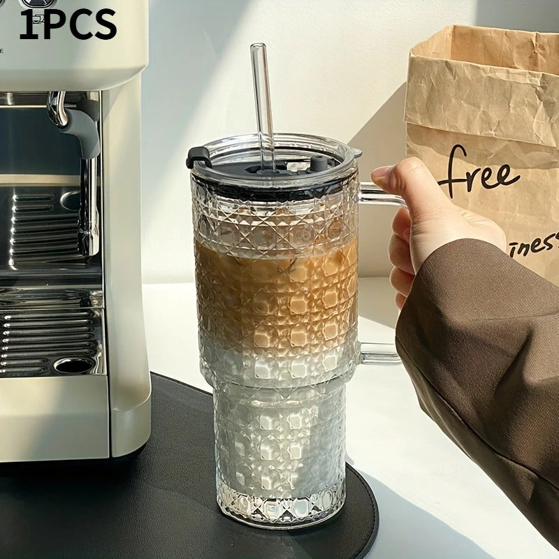 750ML Glass Tumbler with Handle and Straw