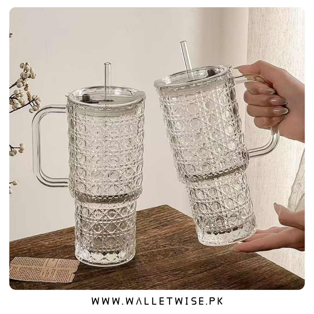 750ML Glass Tumbler with Handle and Straw