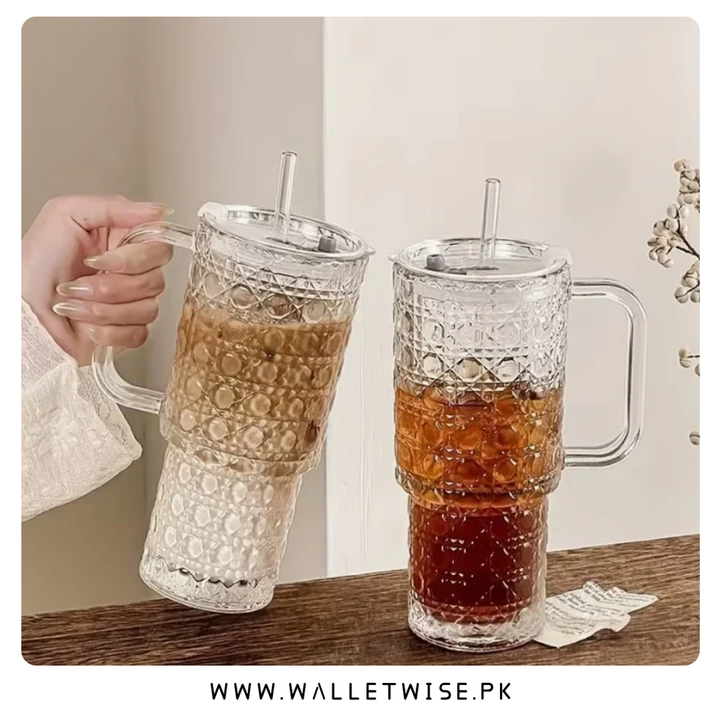 750ML Glass Tumbler with Handle and Straw