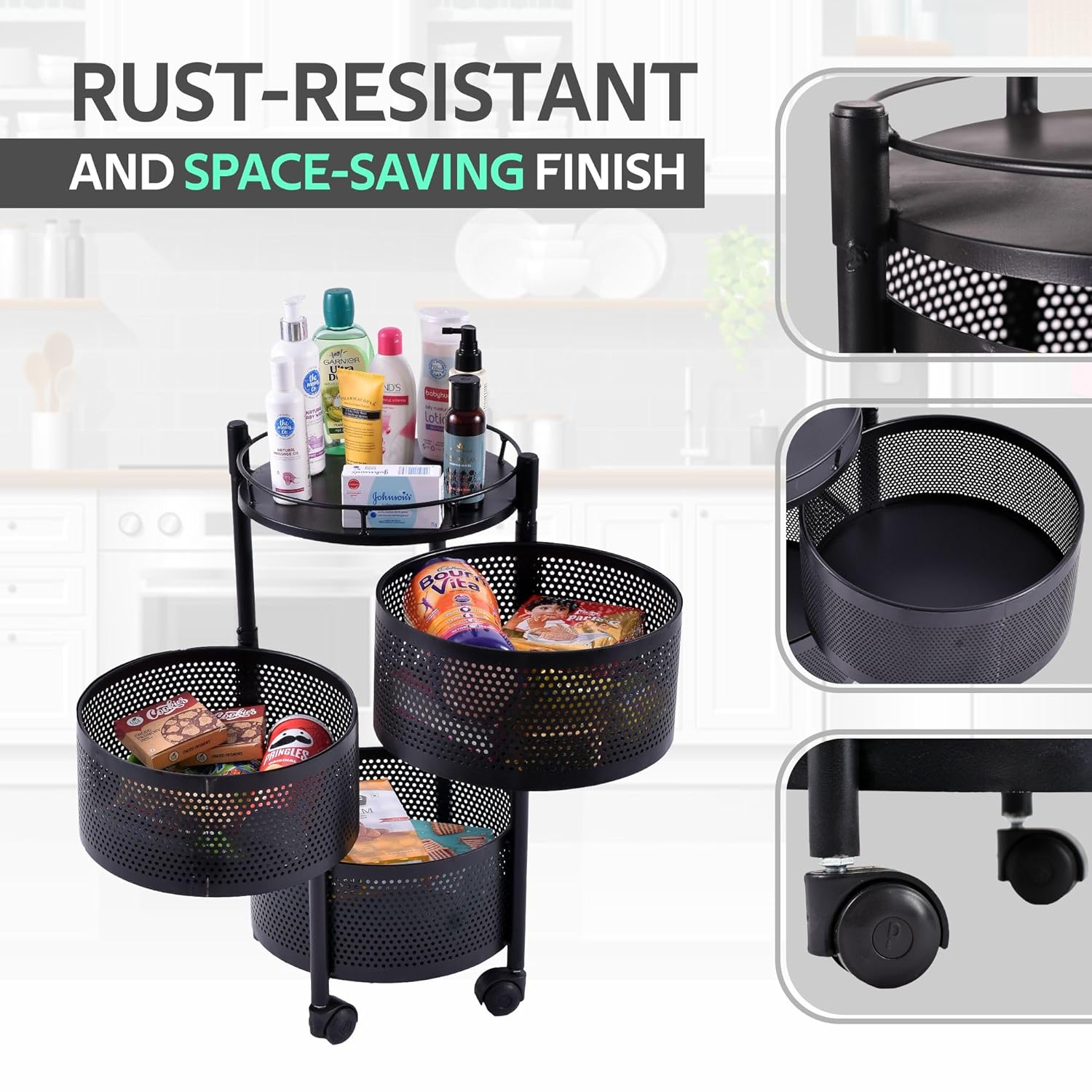 Rotating Kitchen Storage Trolley - Round