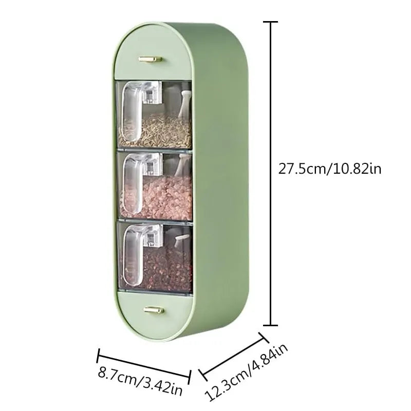 Wall-Mounted 3-Compartment Seasoning Spice Rack