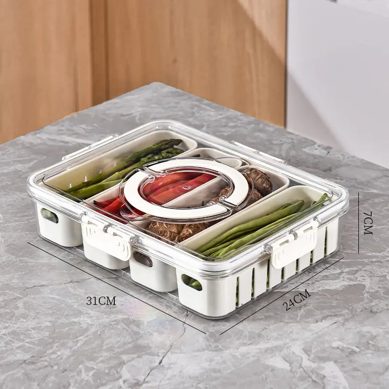 Acrylic 4 Grid Sealed Fridge Storage Box With Strainer