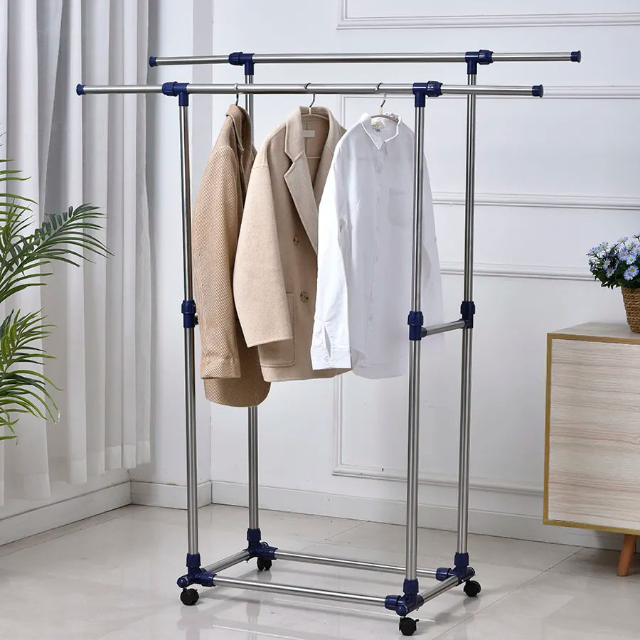 Multifunction Stainless Steel Double Pole Cloth Rack
