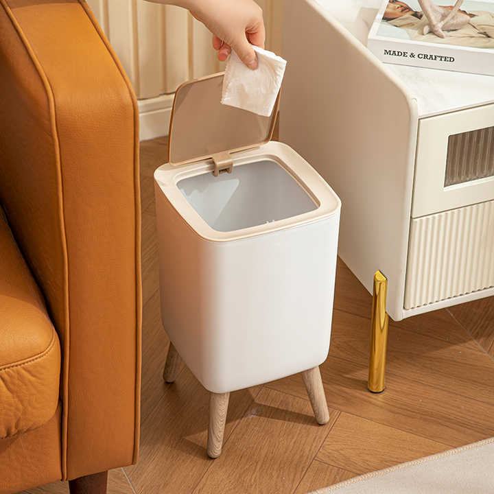 Wooden High Foot Dustbin - Square Shape