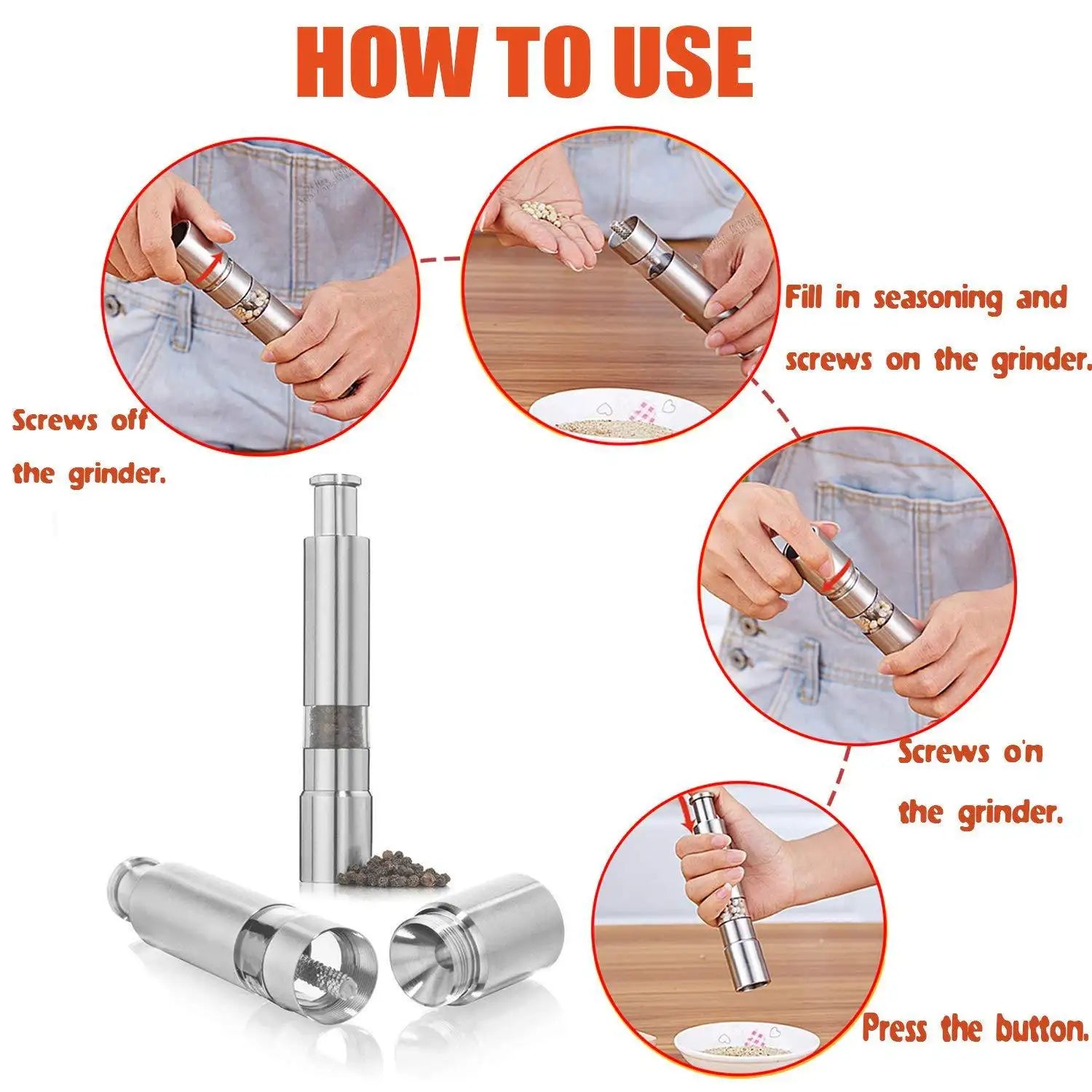 Stainless Steel Pepper Mill , Salt Pepper Grinder & Spice Grinder