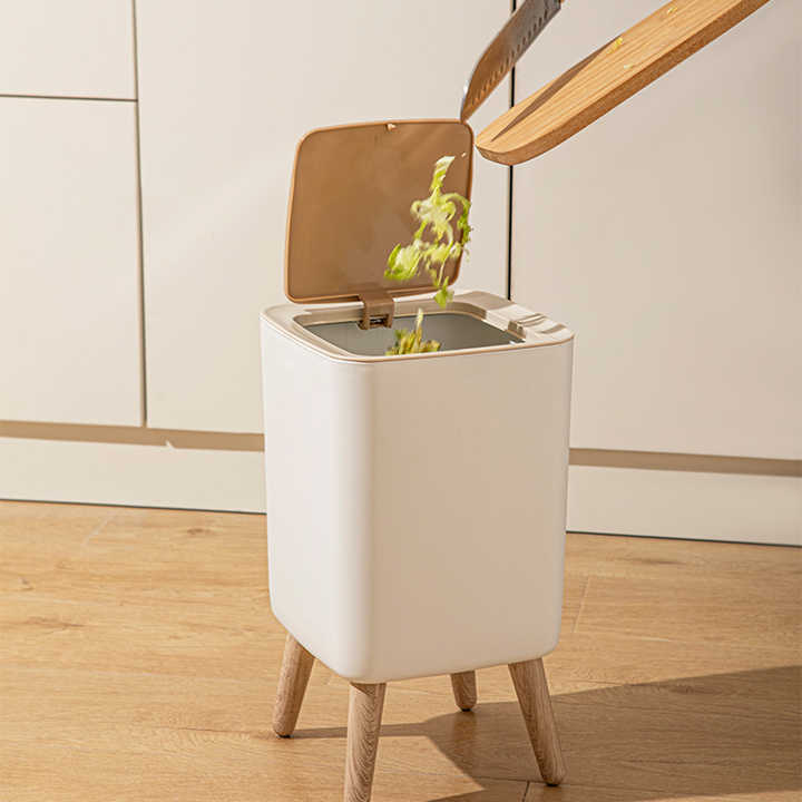 Wooden High Foot Dustbin - Square Shape