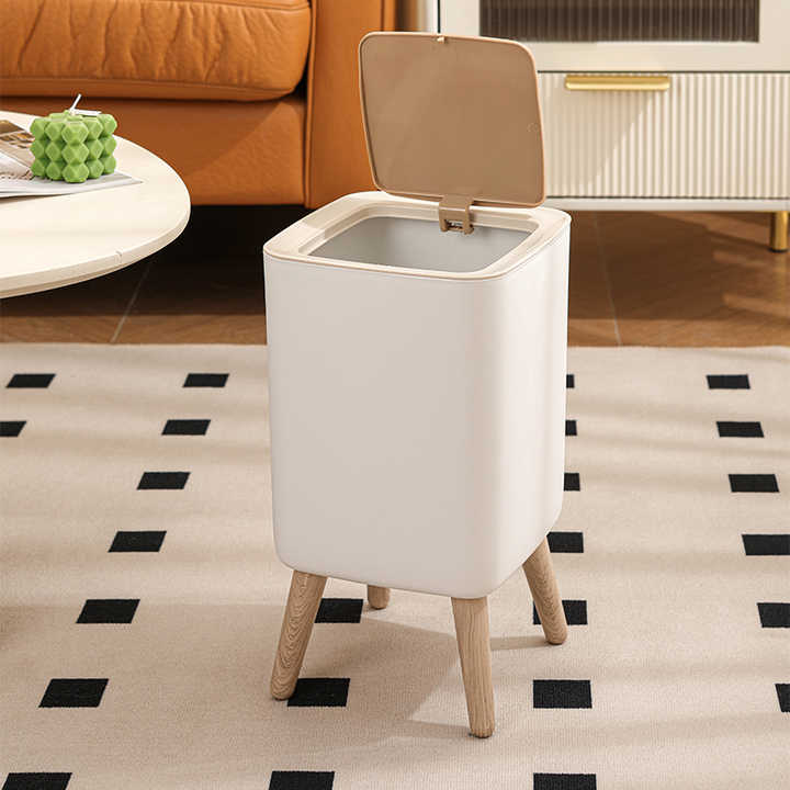 Wooden High Foot Dustbin - Square Shape