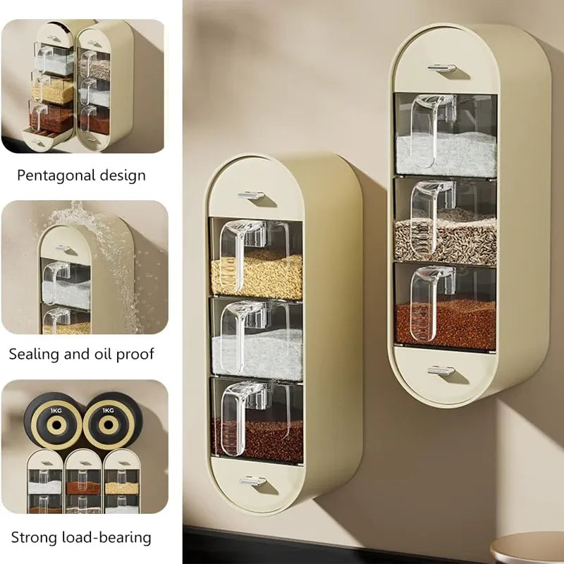 Wall-Mounted 3-Compartment Seasoning Spice Rack