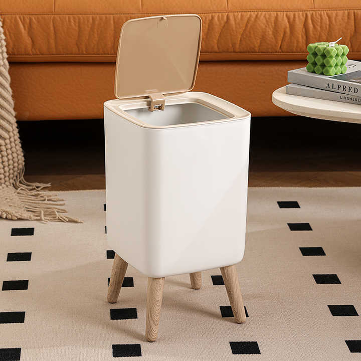 Wooden High Foot Dustbin - Square Shape