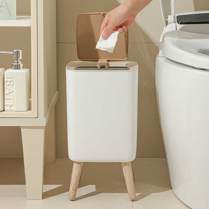 Wooden High Foot Dustbin - Square Shape