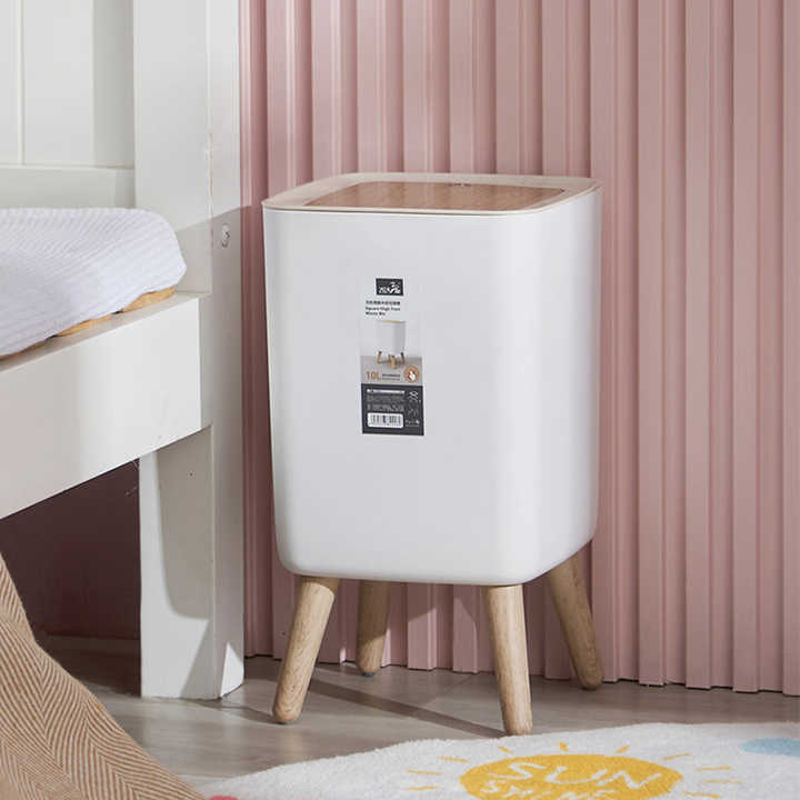 Wooden High Foot Dustbin - Square Shape