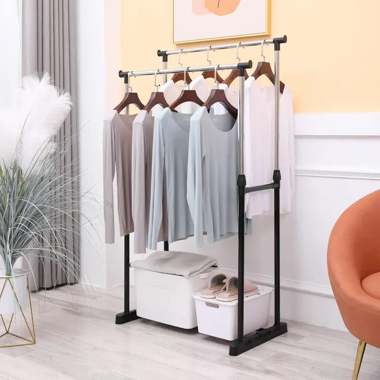 Multifunction Stainless Steel Double Pole Cloth Rack
