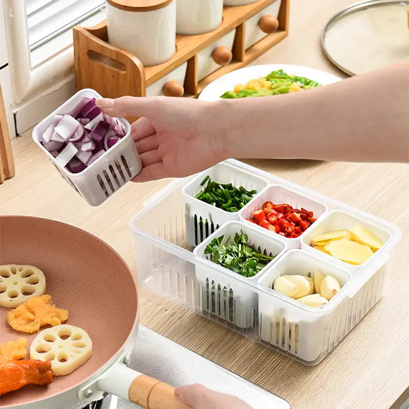 Refrigerator Food Storage Box - 6 Partition