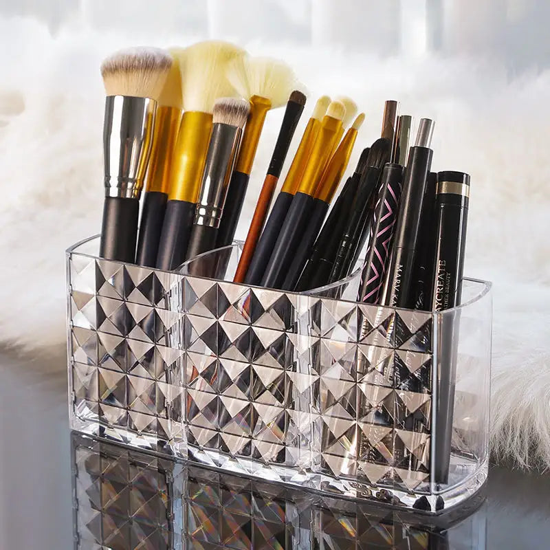 Diamond Cut 3-Grid Makeup Brush Holder