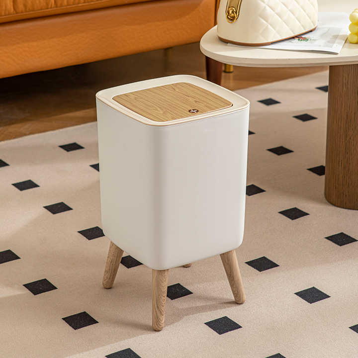 Wooden High Foot Dustbin - Square Shape