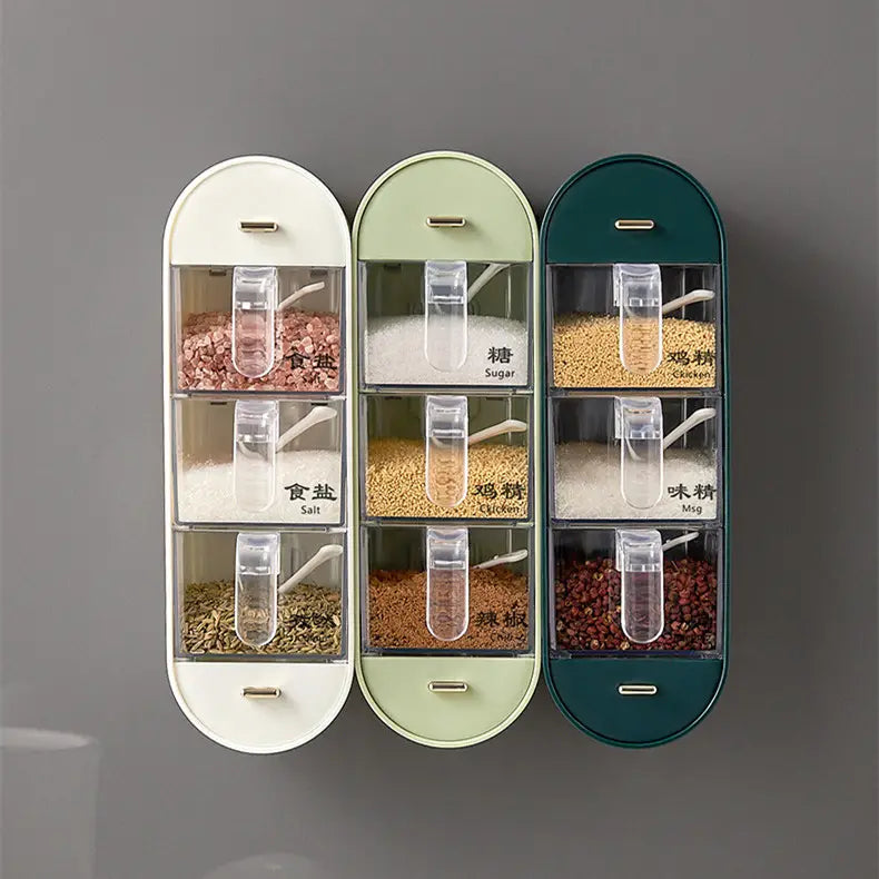 Wall-Mounted 3-Compartment Seasoning Spice Rack