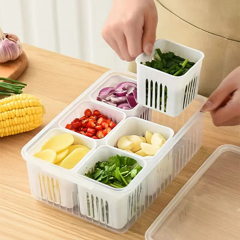 Refrigerator Food Storage Box - 6 Partition