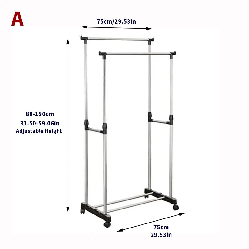 Multifunction Stainless Steel Double Pole Cloth Rack