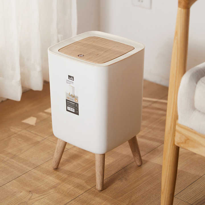 Wooden High Foot Dustbin - Square Shape
