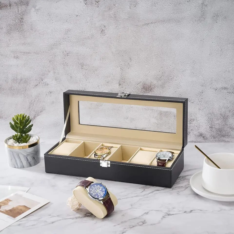 6 Slot PU Leather Watch Box