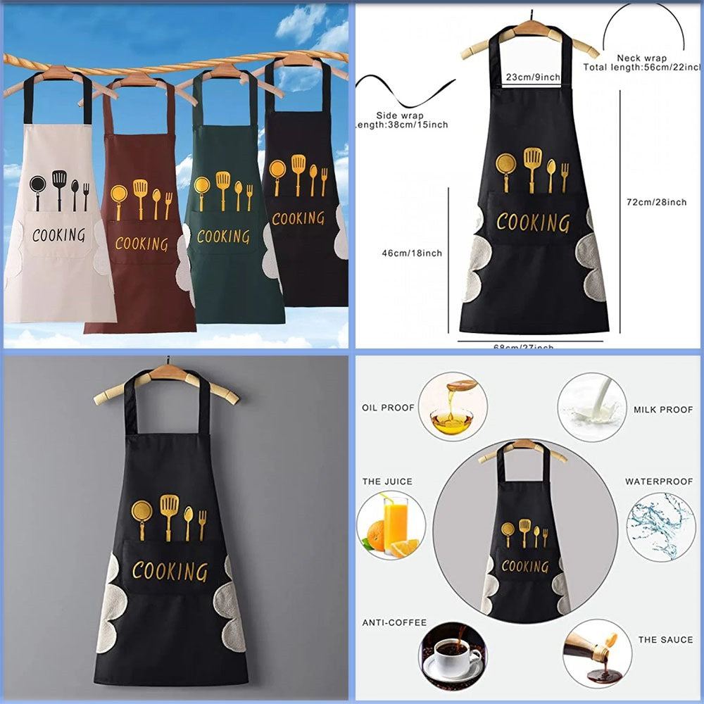 Kitchen Apron Waterproof Hand-Wiping With Pocket
