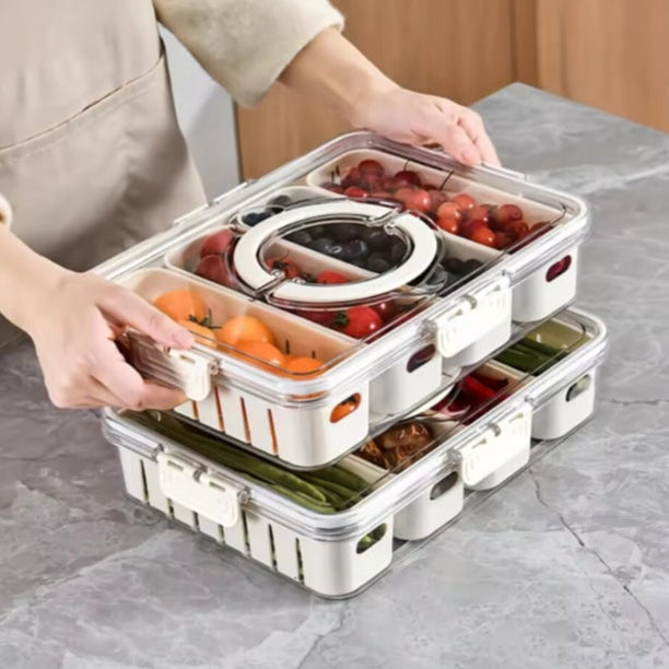 Acrylic 4 Grid Sealed Fridge Storage Box With Strainer