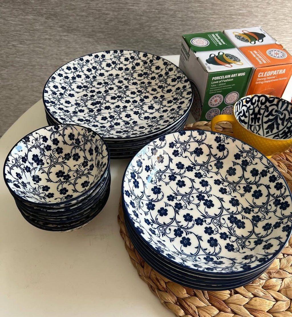 Danny Home Blue Floral Porcelain Deep Plate Collection