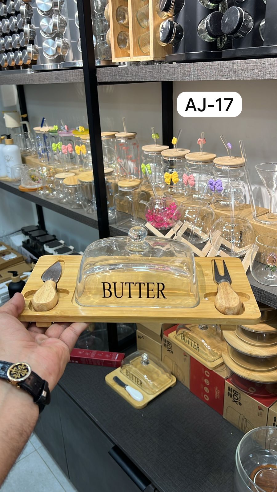Premium Bamboo & Glass Butter Dish Set