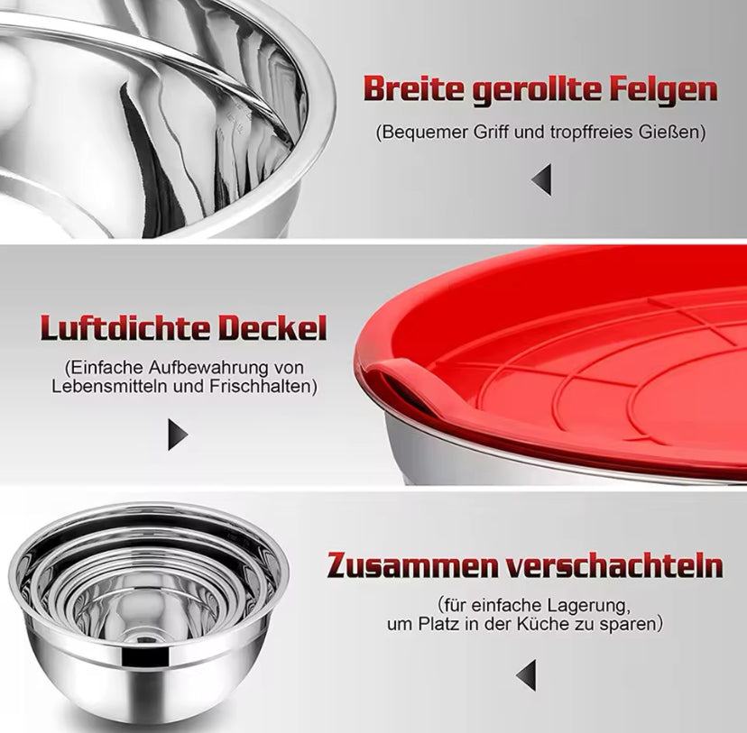 Set Of 5 Stainless Steel Mixing Bowl With Lid,