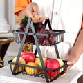 2-Tier Metal Fruit Basket with Wooden Handle