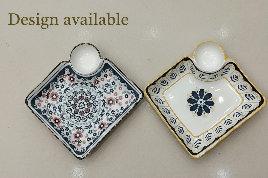 7-Inch Ceramic Dumpling Plate with Built-In Dipping Tray