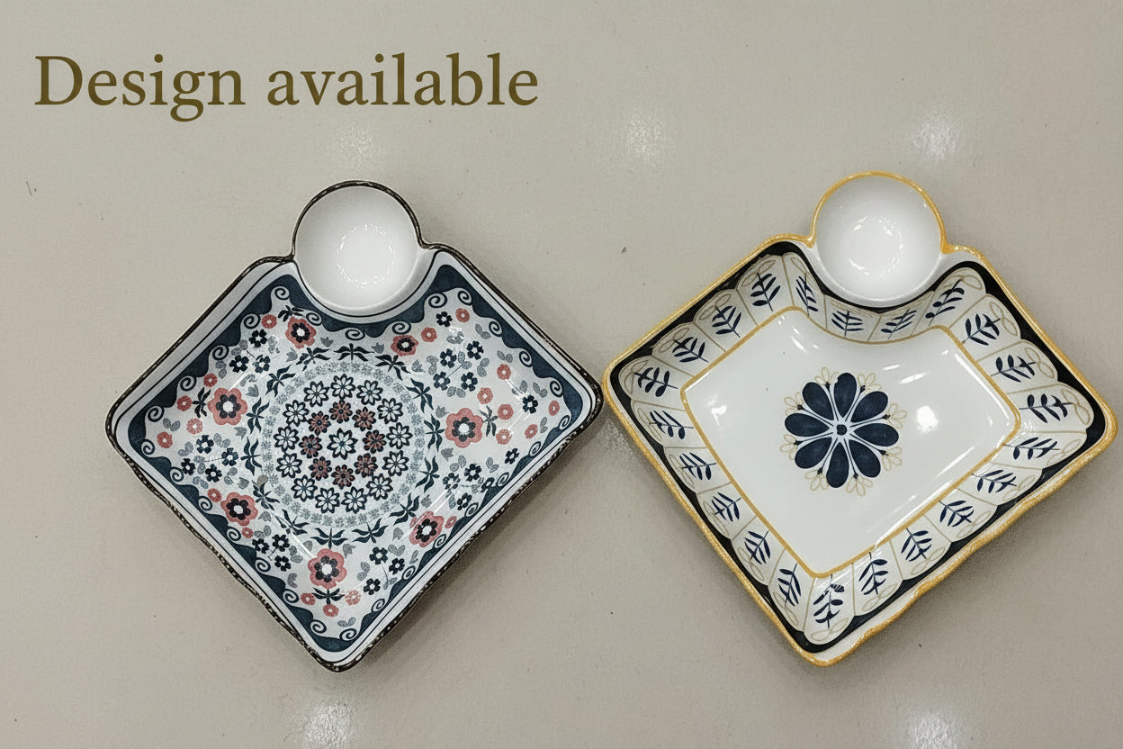 7-Inch Ceramic Dumpling Plate with Built-In Dipping Tray