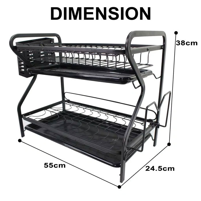 Premium 2-Tier Dish Drying Rack with Utensil Holder & Cutting Board Slot