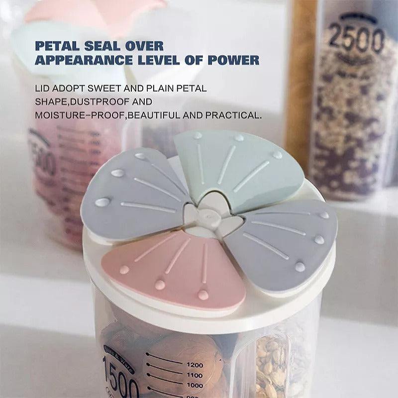 2500ML Plastic 4 Compartment Cereal Food Storage Container Set With Lids, 1pc