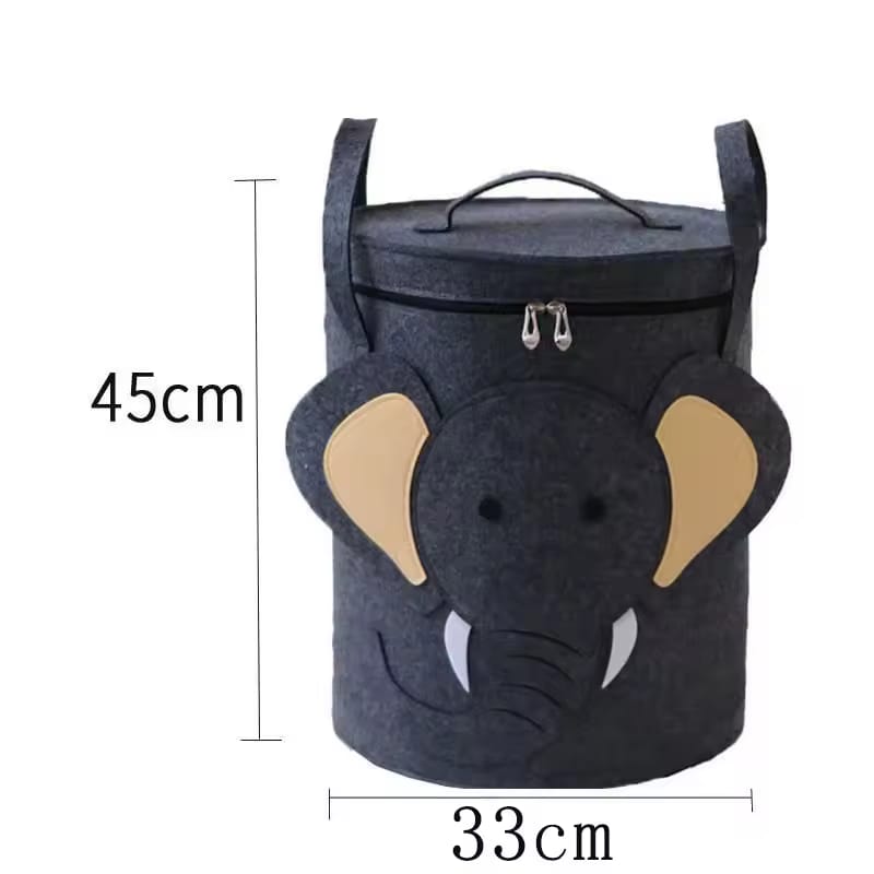 Animal-Themed Felt Storage Basket with Lid – Large Capacity