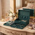 Premium Velvet Jewelry Organizer Box – 3 Layer with Lock
