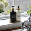 Premium: Luxe Glass Soap Dispenser Set with Bamboo Pumps & Organizing Tray (Set of 2)