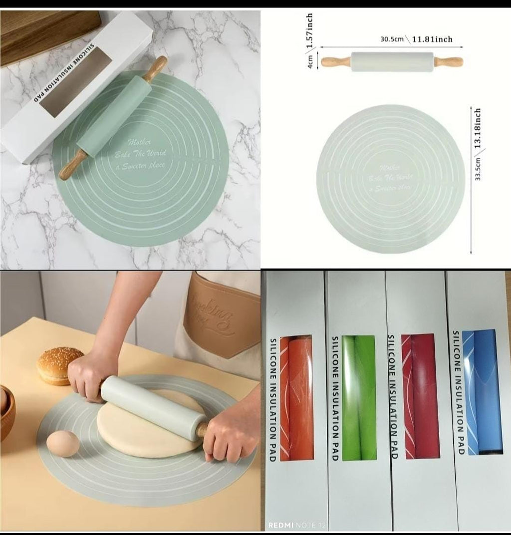 Non-Stick Silicone Dough Mat & Adjustable Rolling Pin Set