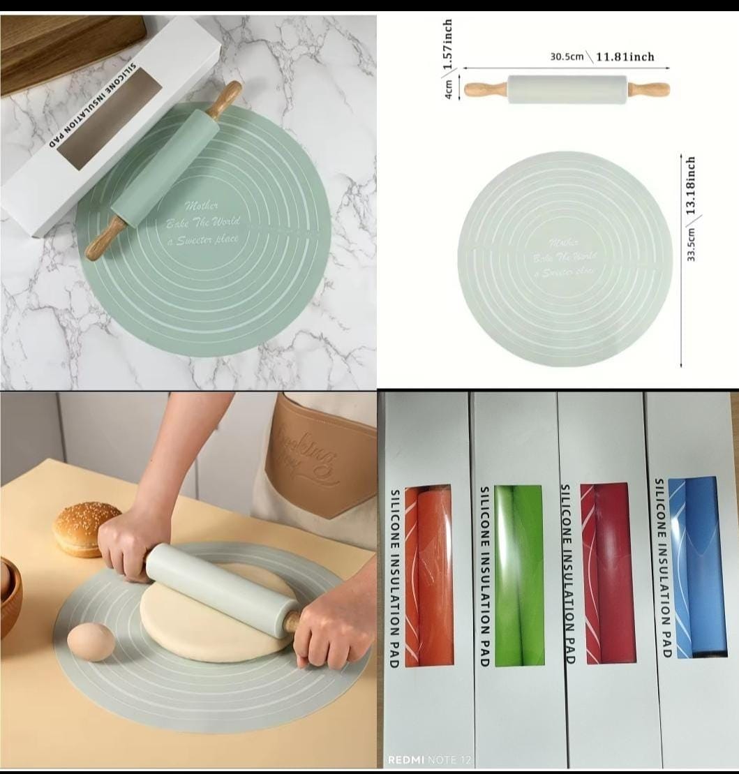 Non-Stick Silicone Dough Mat & Adjustable Rolling Pin Set