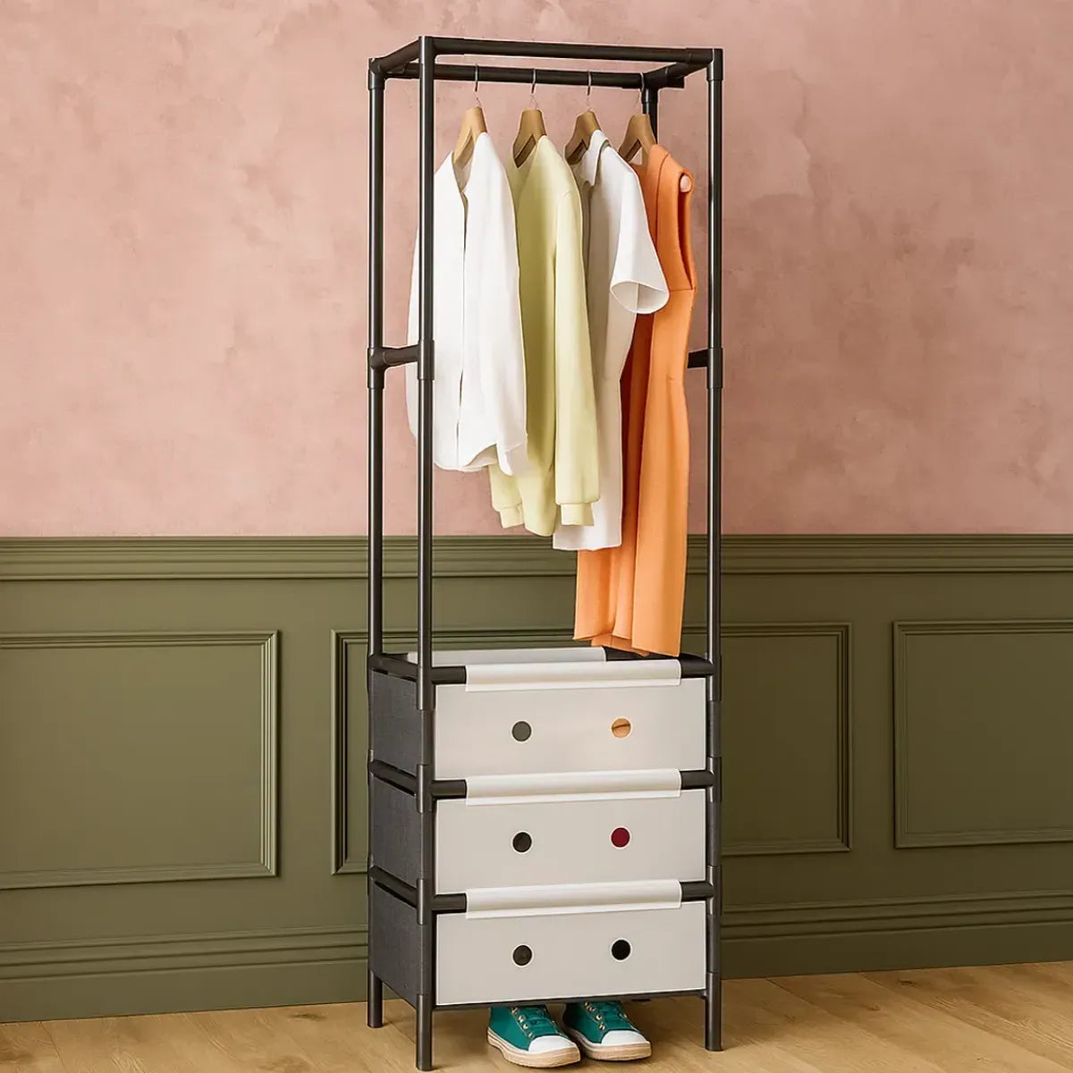 Multi-Functional Tall Garment Rack with 3 Fabric Drawers & Storage Shelves