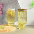 Ribbed Drinking Glasses with Bamboo Lids and Straws  400ML