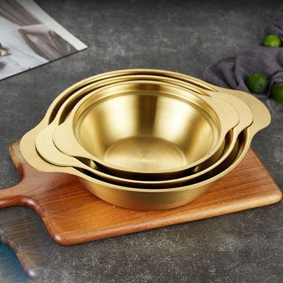 Golden Serving Bowl & Cooking Pot – With Lid & Side Handles