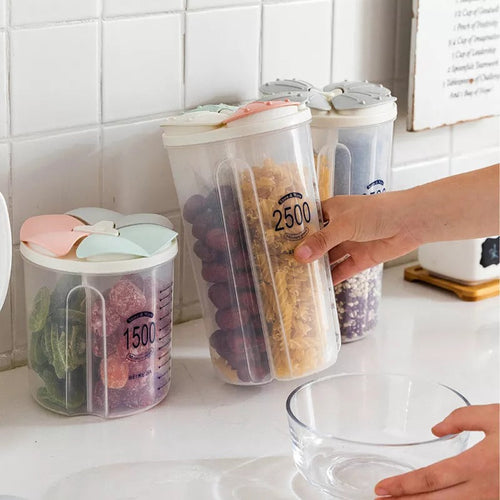 2500ML Plastic 4 Compartment Cereal Food Storage Container Set With Lids, 1pc