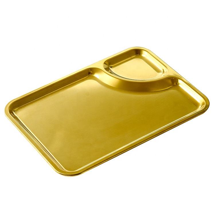 Stainless Steel Snack Serving Plate with Sauce Compartment (Golden)
