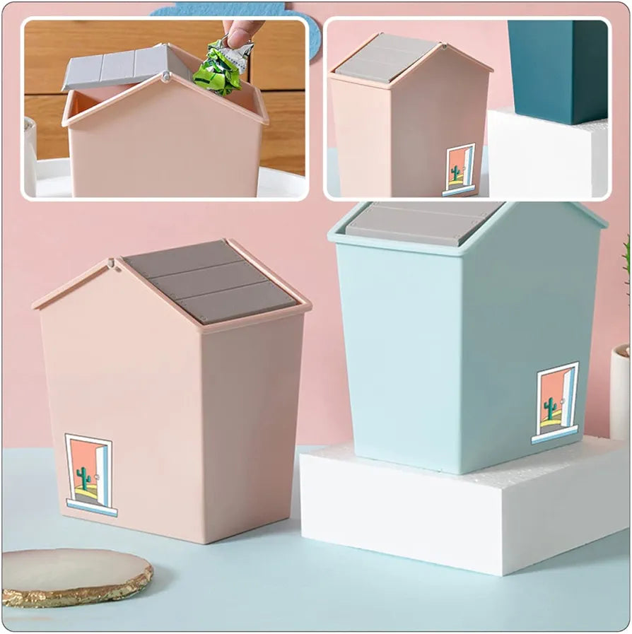 House-Shaped Desktop Trash Can with Swing Lid