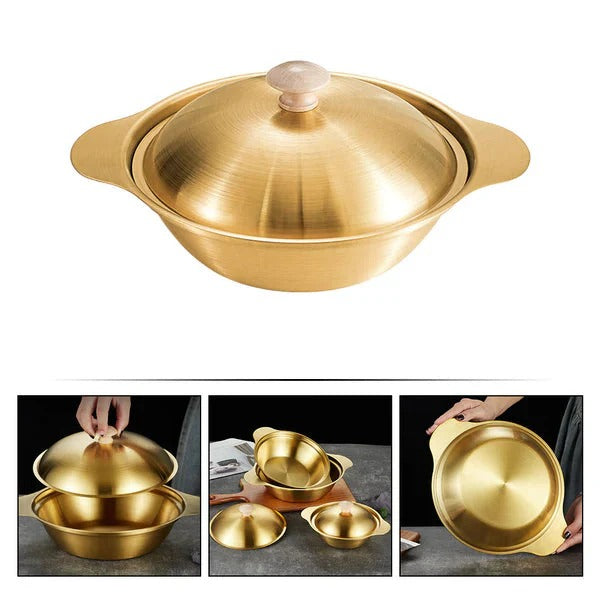 Golden Serving Bowl & Cooking Pot – With Lid & Side Handles